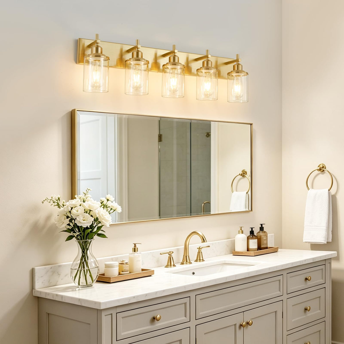 5 Light Modern Brushed Gold Bathroom Light Fixtures Over Mirror (Brushed Gold / 5-Light)