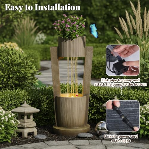 33H Modern Outdoor Water Fountain Cascading Realistic Rock with LED Lights (33H)