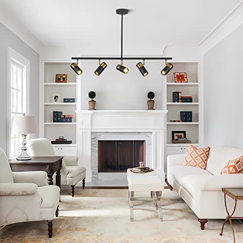 5 Light Ceiling Track Lighting Adjustable LED Track Lighting Kit Gold and Black Industrial Ceiling Spot Lighting for Kitchen Farmhouse Accent Lighting… (Black-Pendant)