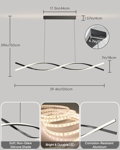 39.4in Kitchen Island Light (Black-Wave / 39.4in)