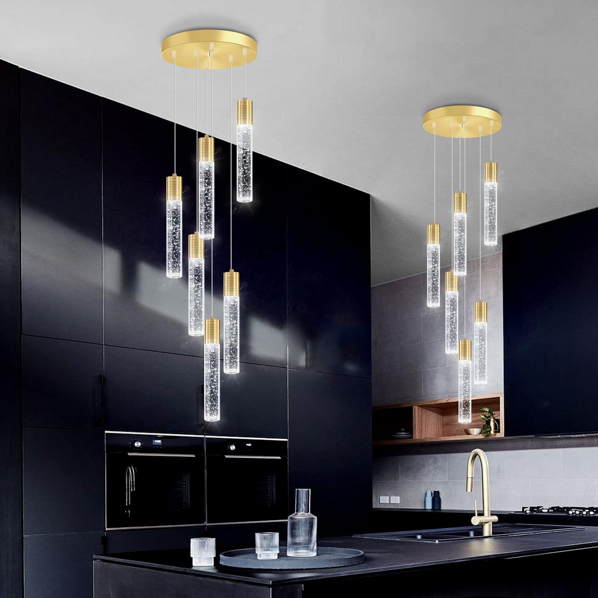 6 Lights Modern Crystal Chandeliers for Dining Room Kitchen Island Crystal Pendants Light Fixture High Ceiling Hanging for Entryway Bedroom Foyer 6000K (Gold / 6-lights)