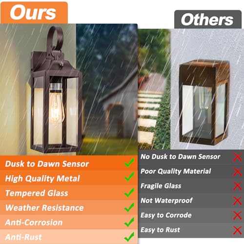 Dusk to Dawn Wall Lights Oil Rubbed Bronze 15 Inch 2 Pack (15 Inch Dusk to Dawn / Bronze)