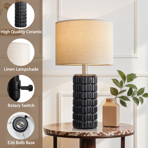 23" Modern Ceramic Table Lamps Set of 2 (Black)