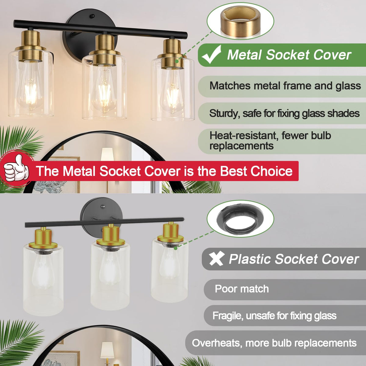 3 Light Bathroom Light Fixtures (Black and Gold / 3-light)