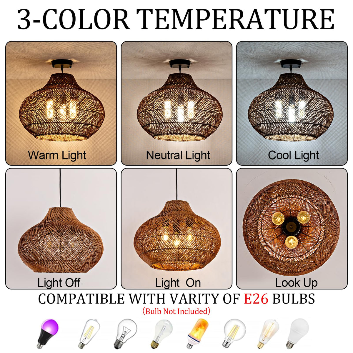 18.9" Rattan Pendant Light (Brown / 18.9" 3-Light)