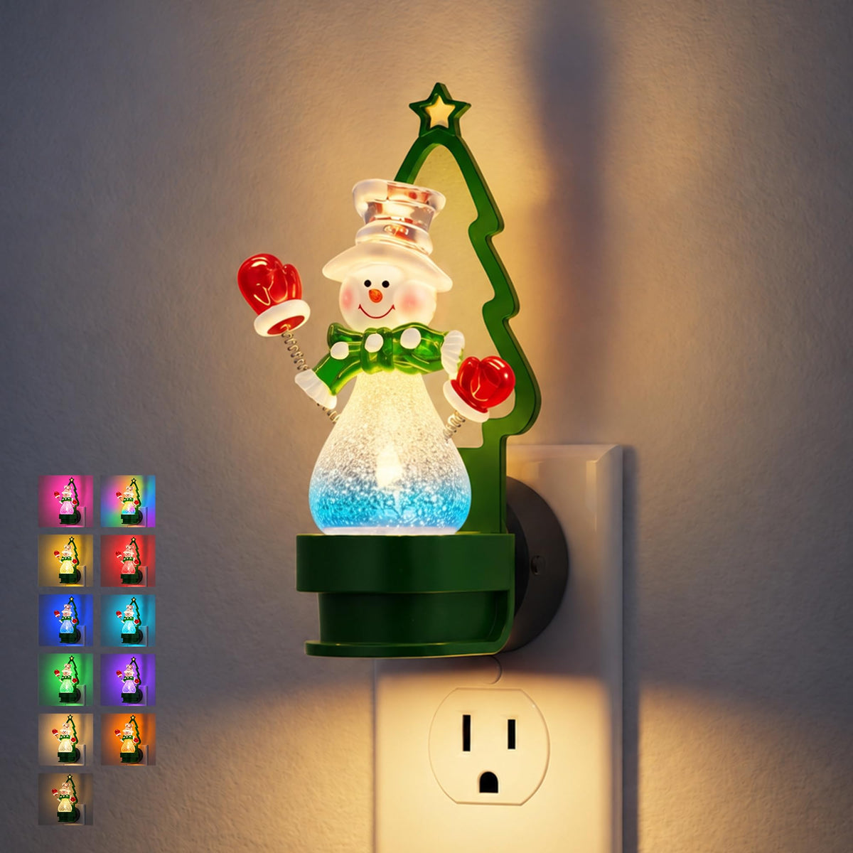 Christmas Snowman & Green Tree Night Lights Plug into Wall (Christmas Tree - RGB / 1 Pack)