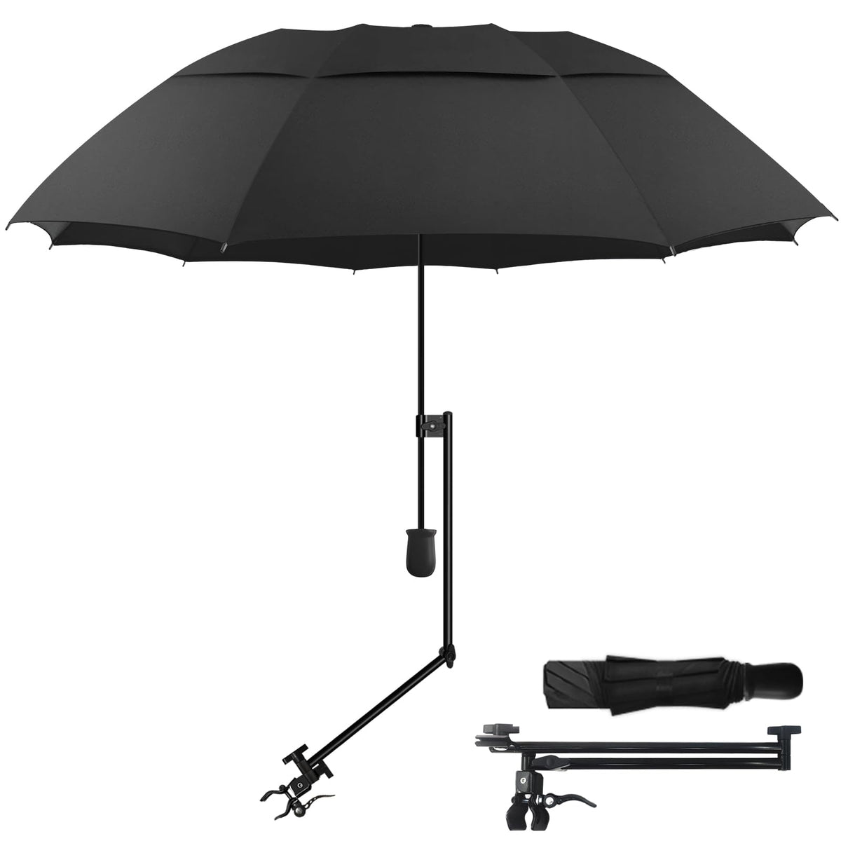 UPF 50+ Golf Cart Umbrella Beach Chair Umbrella with Universal Clamp (Black / 43.3")