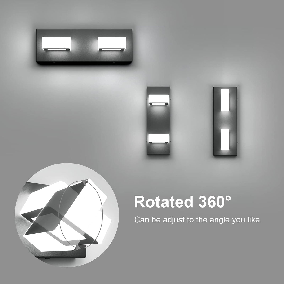 2 Lights Black Modern Bathroom Vanity Light Acrylic LED Modern Black Bathroom Wall Lighting Fixtures (Black-White light / 13 inch)