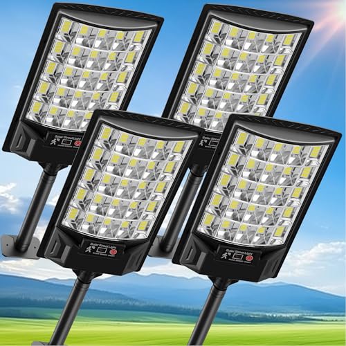 Solar Street Lights Outdoor Waterproof 4 Pack (Black / 4 Pack)