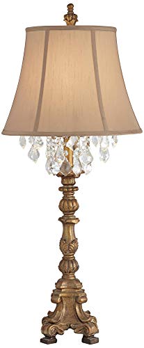 Duval 33" Large Table Lamp Crystal Aged Gold Candlestick French