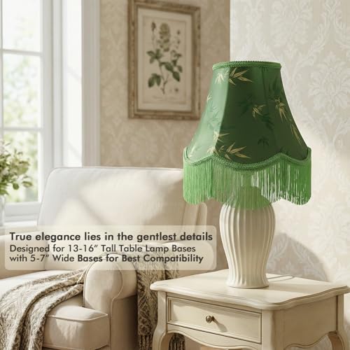 Green Bell Fringe Lamp Shades Set of 2 (Green Tassels — 2 Packs / Medium — 6" x 13" x 10.6")