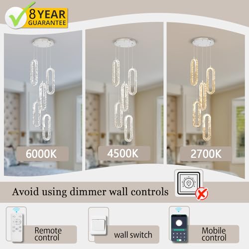 Modern Chandelier 5 Rings Silver Chandelier Lighting Fixture High Ceiling Chandelier Suitable for Living Room Staircase Villa (Silver / 5 Rings)