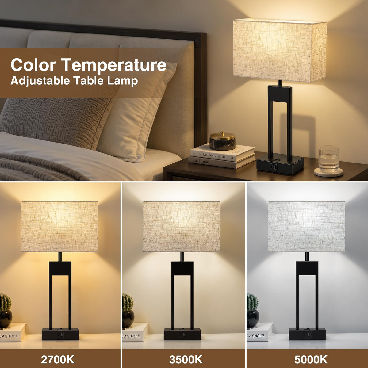 19" Nightstand Table Lamps for Bedroom Set of 2 (Black-19inch)