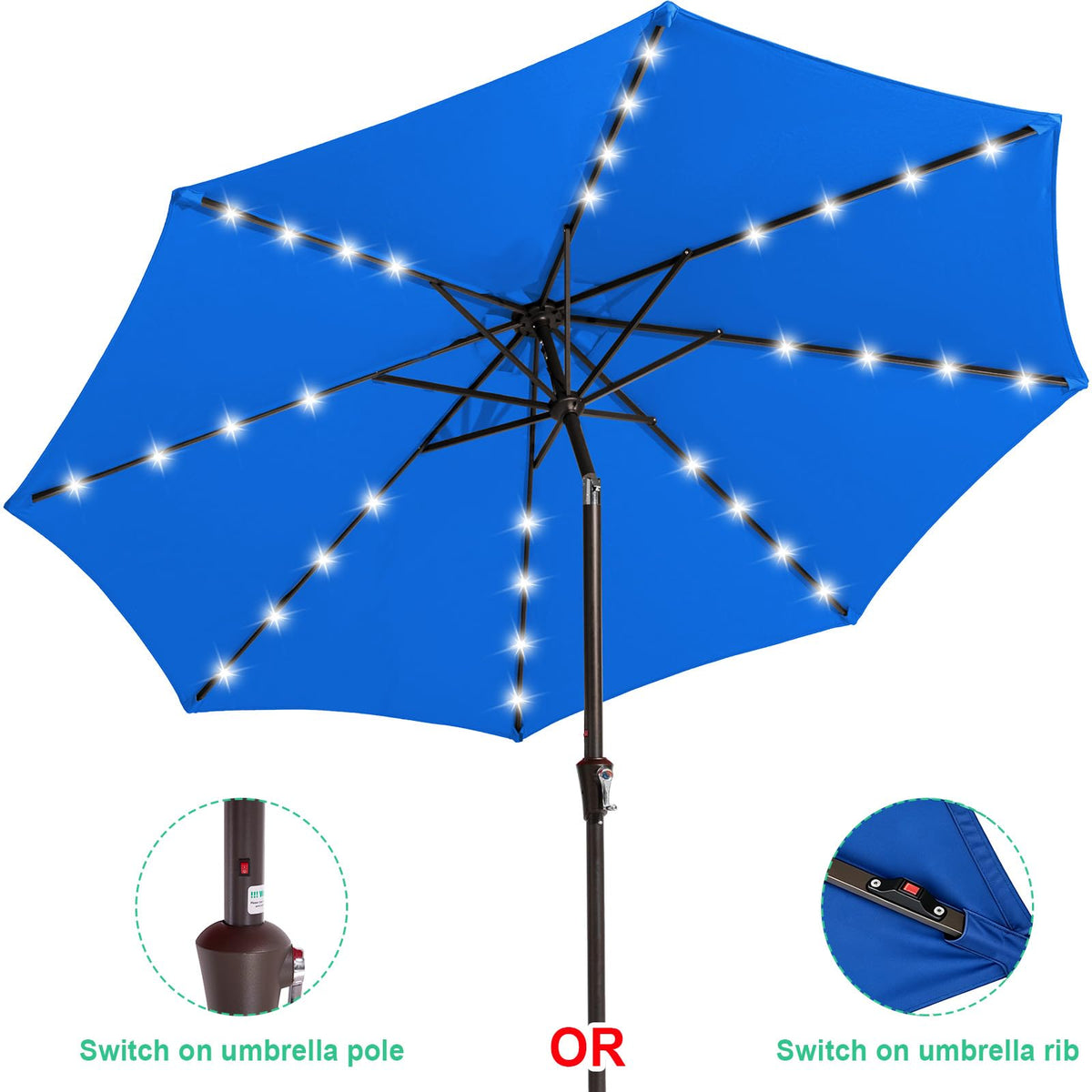 9FT Outdoor Patio Umbrella with Solar Lights (9 ft / Royal Blue)
