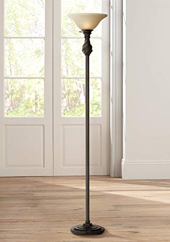 Restoration Bronze 70" Tall Amber Glass Torchiere Floor Lamp