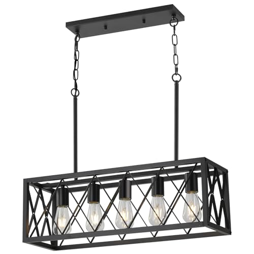 Black 5 Light Farmhouse Chandelier for Kitchen Island Lighting (Black / 5-Light)