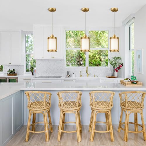 Brushed Gold Pendant Lights Kitchen Islands (Gold + Milk Glass / 1-Light Pendant, 3 Pack)