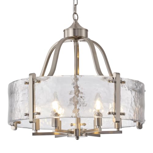 Gold Water Ripple Hammered Glass Drum Chandelier