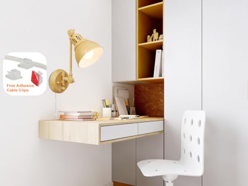 2 Pack Plug in Wall Sconces with Remote Control (Oak-2 PACK(Bulbs+Remote))