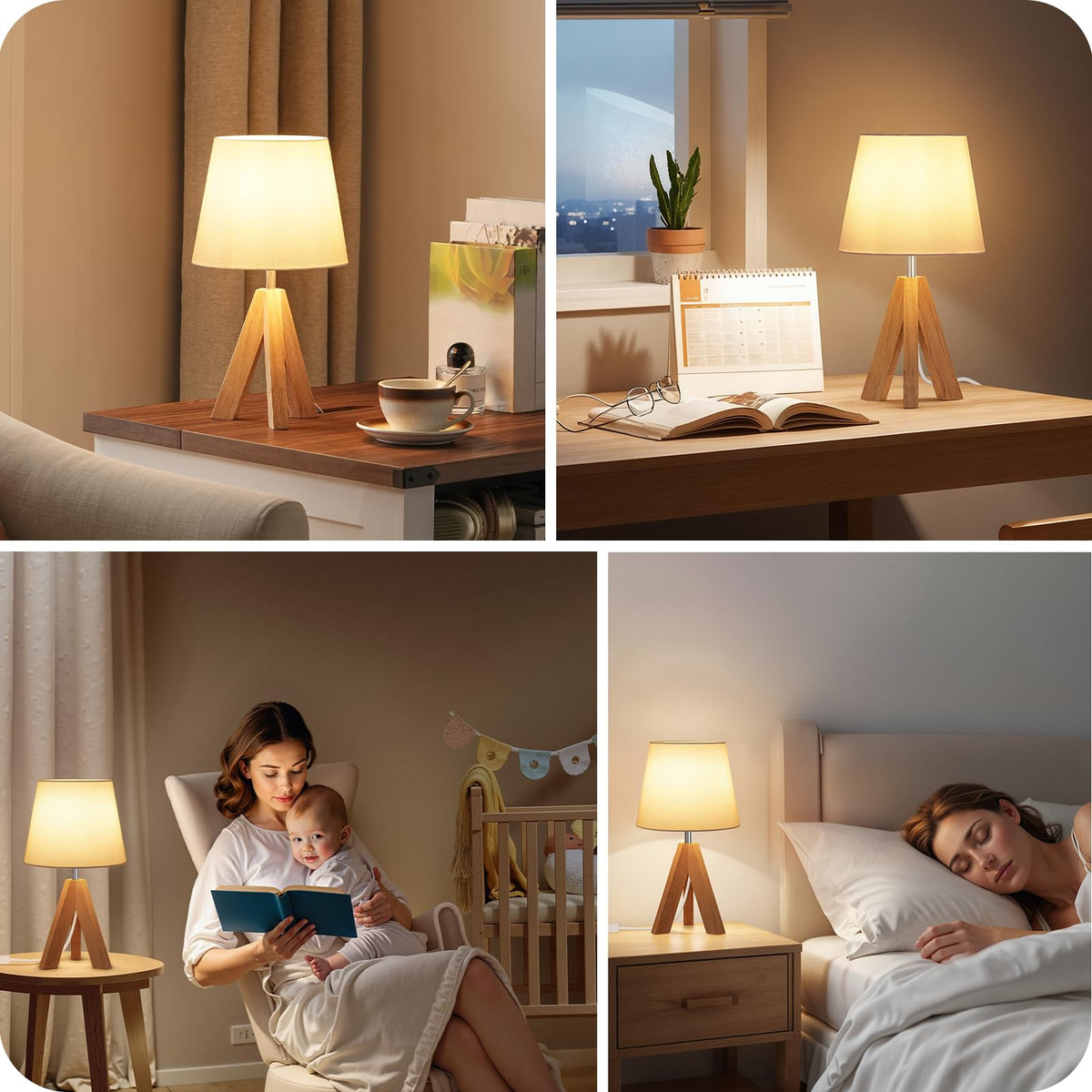 Small Tripod Table Lamp (White+Natural Wood)