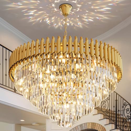 32 inch Gold Crystal Chandelier 6 (D32"XH19.6" Gold)