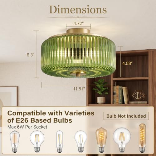 3 Light Gold Flush Mount Ceiling Light (Gold/Green-Full)