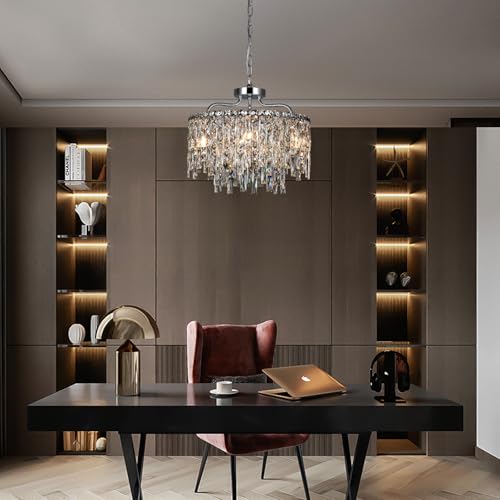 18" 6 Light Modern Round Crystal Chandeliers for Dining Room (Chrome / 6-Light D 18")