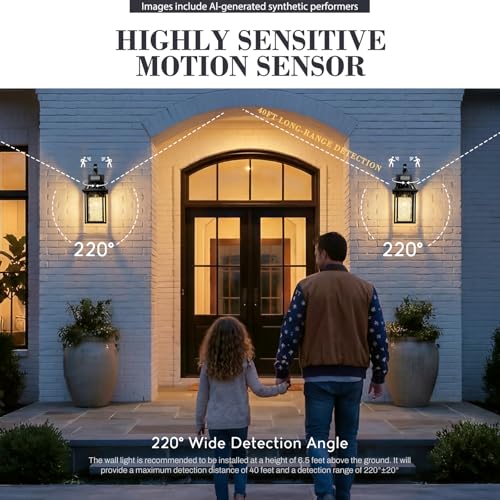 Motion Sensor Porch Light (Black - Water Ripple Glass / 15.8 Inch - Motion Sensor)