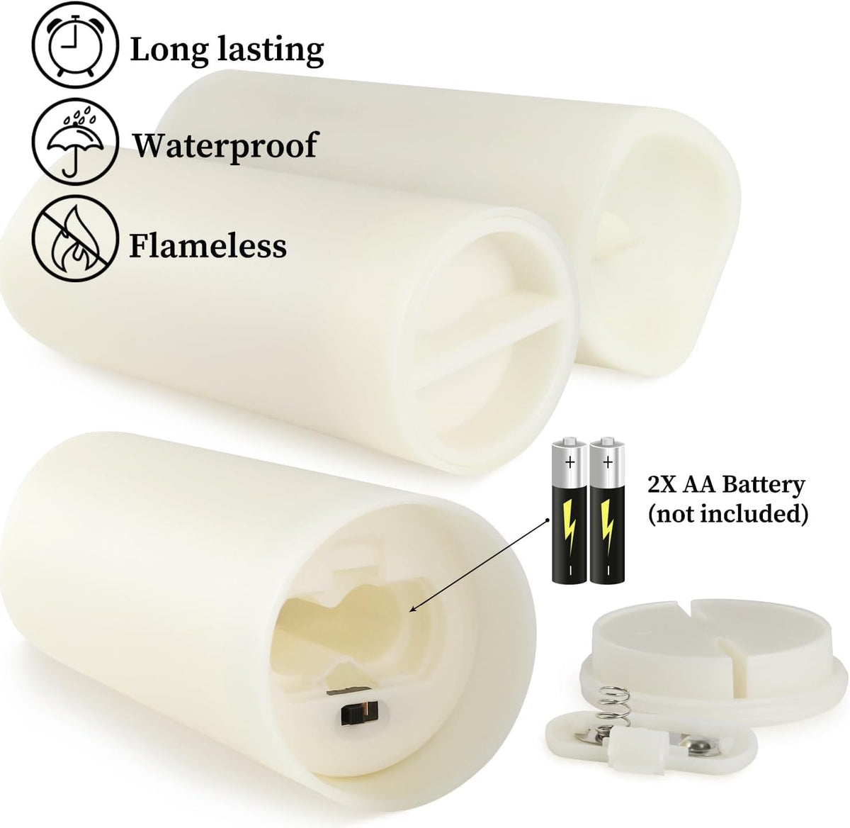 Set of 24 Waterproof Outdoor Flameless Candles (24 Pack Ivory-2)