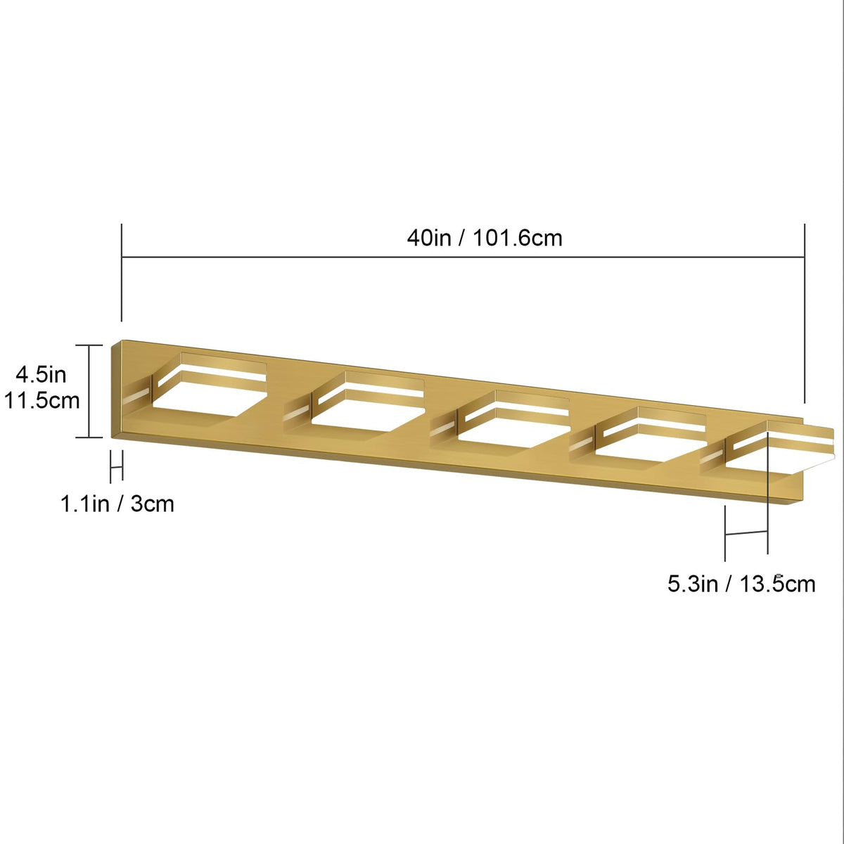 LED Modern Bathroom Vanity Light Fixtures (5-Light, 40-Inch / Brass, 100%-0% White)