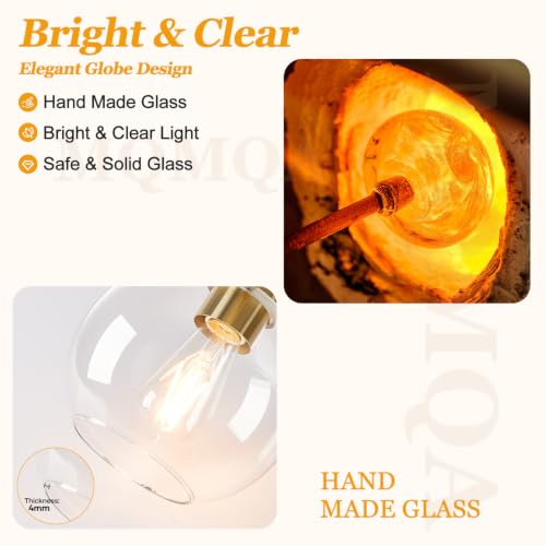 2 Pack Globe Pendant Lights (Black and Gold + Clear Glass 2 Pack)