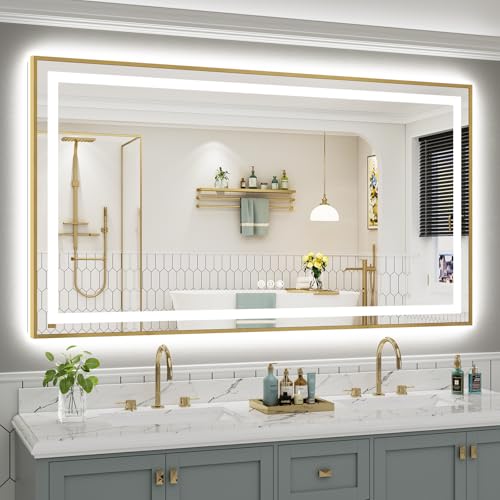 72x40 Inch LED Bathroom Mirror with Gold Frame (Backlit+front Lit With Gold Frame / 72"L x 40"W)
