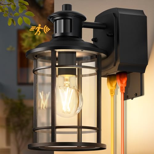 Black Porch Lights with GFCI Outlet (1 Pack / Black)