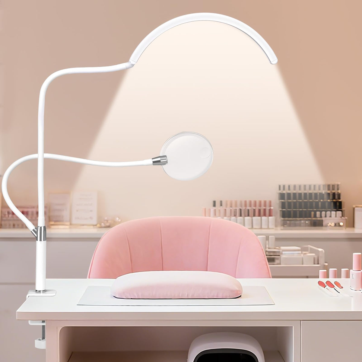 Half Moon Desk Lash Light with 4X Magnifier (White)