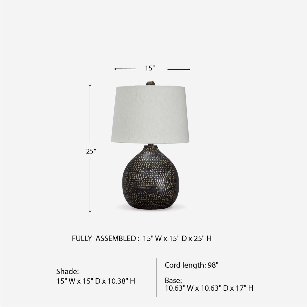 1 Piece Metal Table Lamp (White)