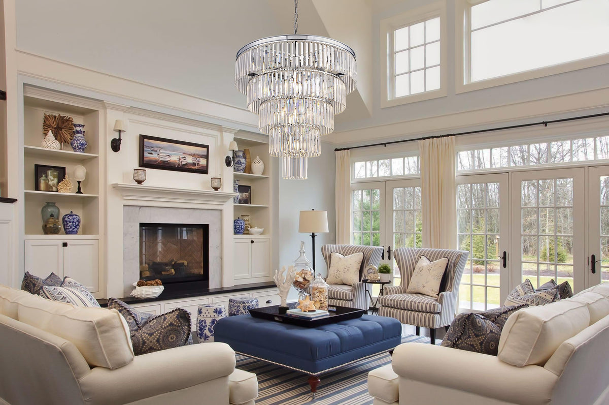 Large Crystal Chandelier 31.5 inch (31.5 Inches / Chrome)