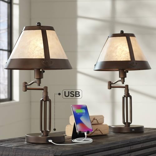 21 1 4" Bronze Brown Table Lamps Set of 2 Swing Arm with USB Charging Port (Bronze - Set of 2)