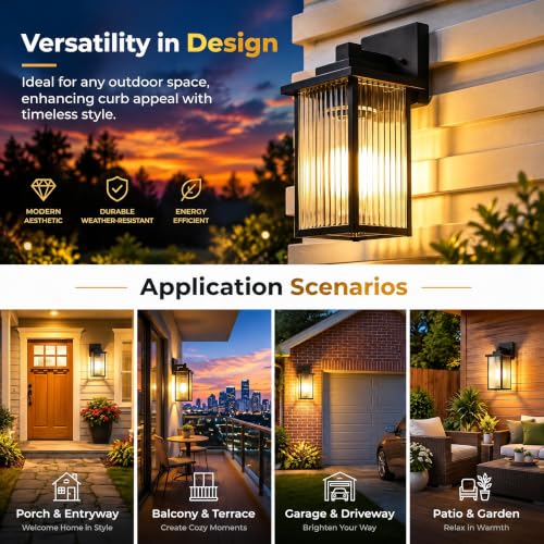 2 Pack 18" Matte Black Outdoor Wall Light (Black / 18''-2 Pack)