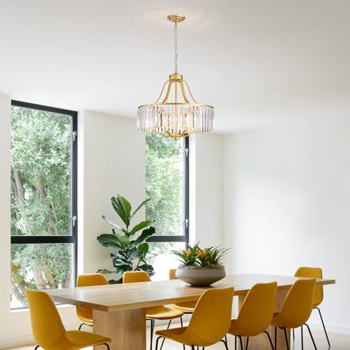 6 Light Crystal Gold Chandeliers for Dining Room 22 Inch Modern Farmhouse Chandelier Large Pendant Lighting Fixture Round Hanging Lamp for Living Room Kitchen Island Hallway Bedroom Foyer Hall (168-Gold)