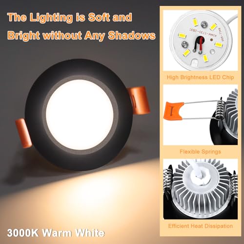 2 Inch LED Recessed Lighting (3000k (Warm White) / 4 Pack (Black))