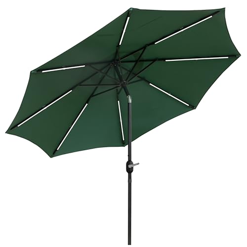 9FT Outdoor Solar LED Lighted Patio Umbrella with 8 LED Strip Lights & 8 Ribs