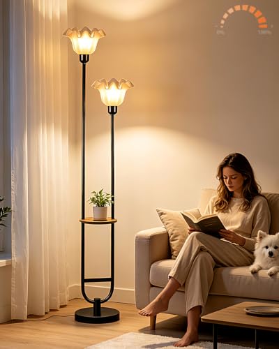 Dimmable Flower Floor Lamp for Living Room (2U-L-Black)