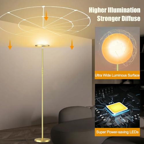 Floor Lamp Upgraded 40W 4000LM Super Bright Torchiere LED Floor Lamps for Living Room (40W Brushed Gold)