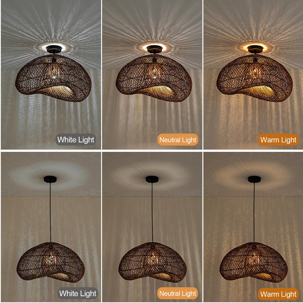 23.6" Rattan Pendant Light (Dark Brown / 23.6")