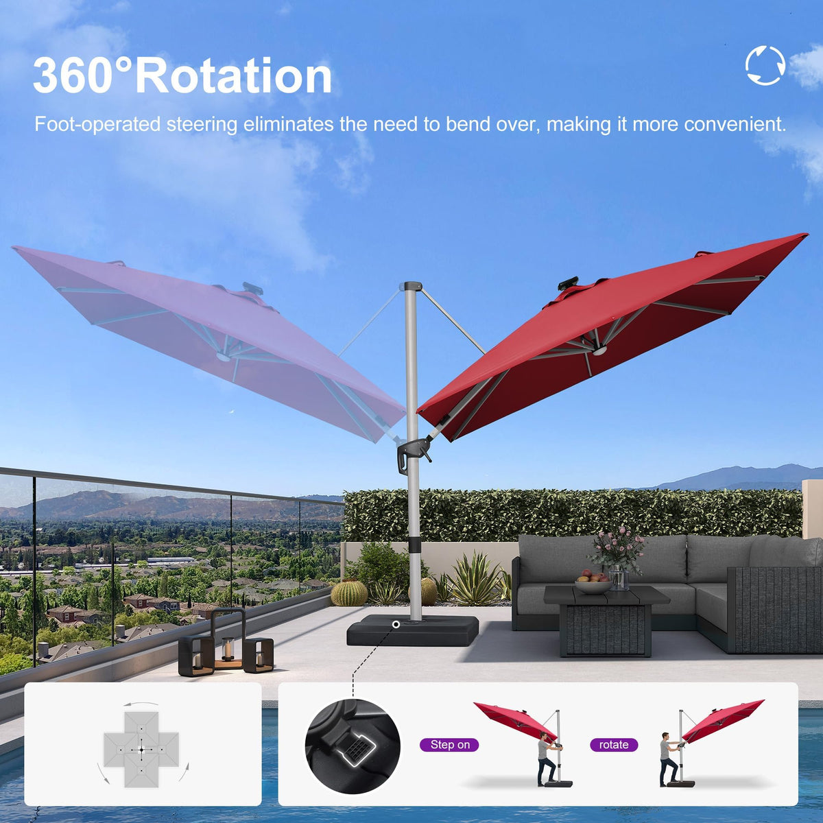 Patio Umbrella with Base Included 10' X 10' Solar Light (Terra / 10' X 10')