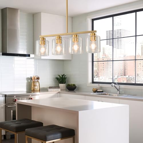 4 LightBrushed Gold Kitchen Island Lighting (Gold & Clear Glass / 4 Light)