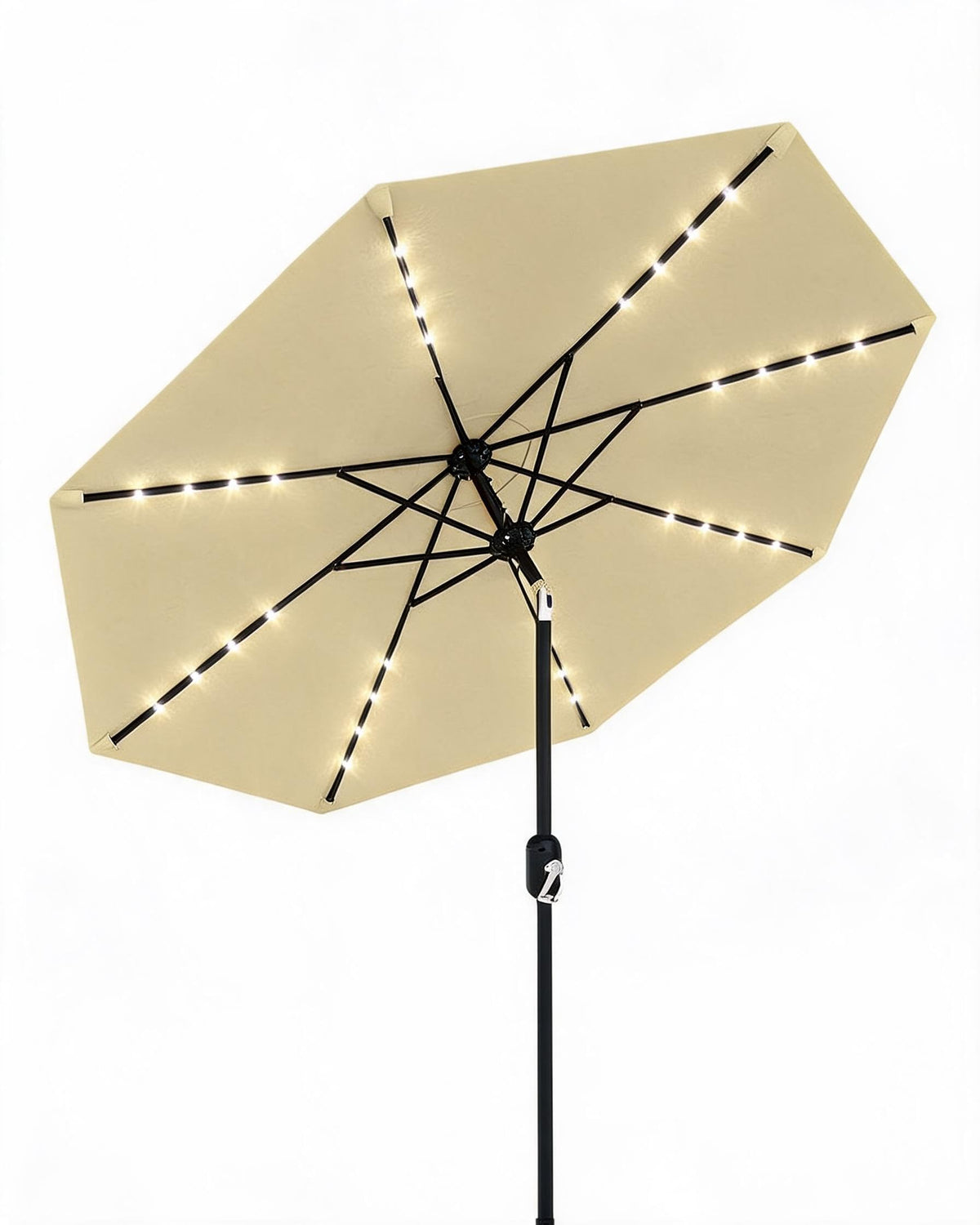 9FT Solar LED Patio Umbrella with Tilt & Crank (Beige / 9FT)