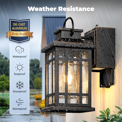 2 Pack Outdoor Wall Light with GFCI Outlet (Black(Gold Trim) / D2D 2-Pack)