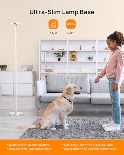 Floor Lamp 5000LM Super Bright Sky LED Modern Torchiere Standing Lamp (Warm light Silver)