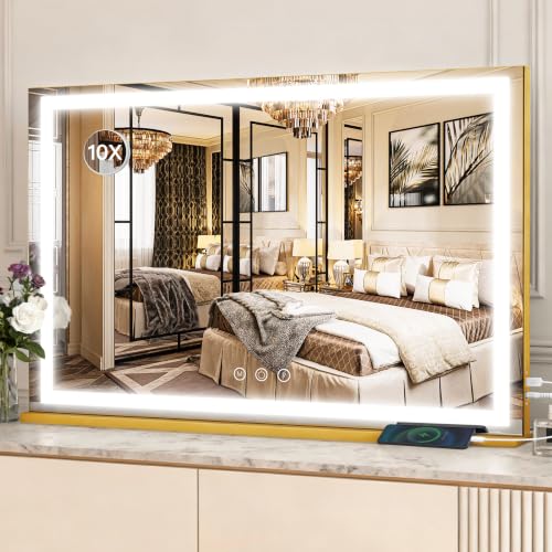 Extra Large Gold Hollywood Vanity Mirror with Lights (Gold / 39"L x 28"W)
